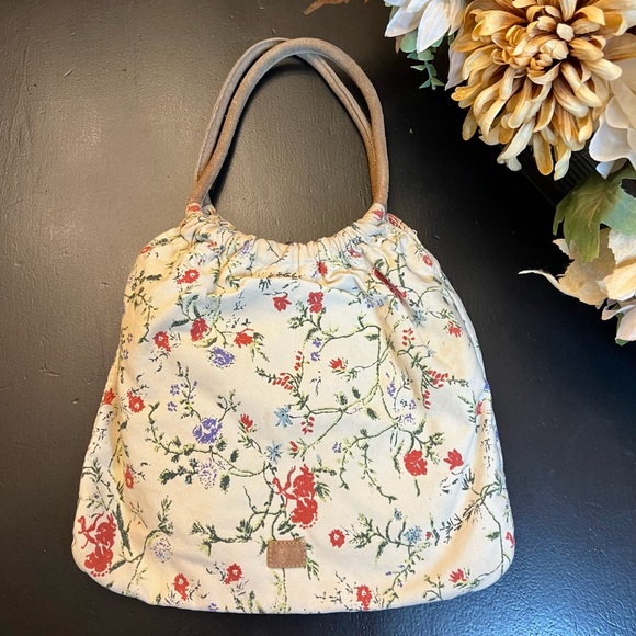 Ralph Lauren Polo Jeans Y2k Cottage Floral Fabric HandBag Satchel Suede Handles - Picture 1 of 9